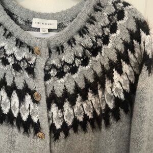 Free Assembly Women's Gray Fair Isle Button-Up Cardigan